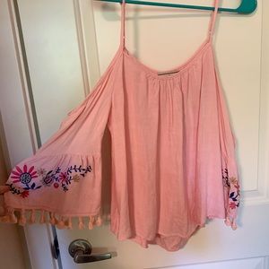 Flying tomato off the shoulder top